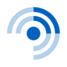 A blue dot surrounded by two concentric circles, with a wedge taken out of the bottom-left corner.